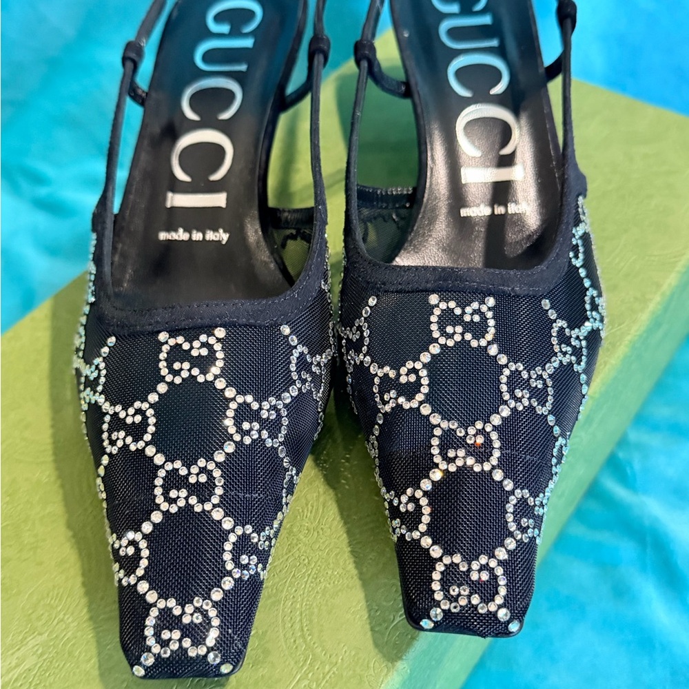 Gucci Black Crystal-Embellished Slingback Pumps